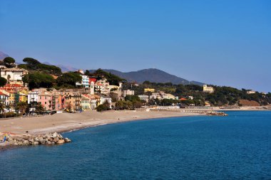 panorama and beach of Celle Ligure Italy