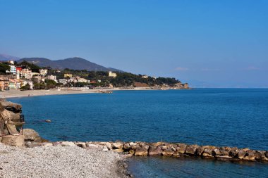 panorama and beach of Celle Ligure Italy