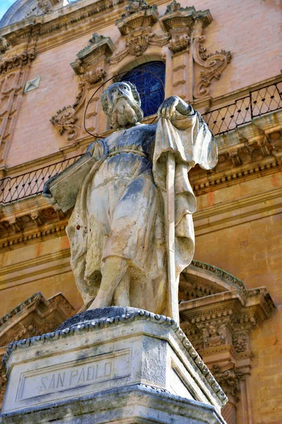 Statyer Utanför Duomo Saint Peter San Pietro Modica Sicilien Italien — Stockfoto