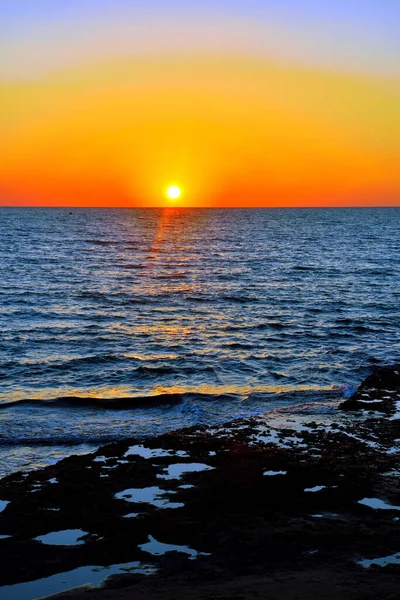 Puesta Sol Mar Punta Secca Ragusa Sicilia Italia —  Fotos de Stock