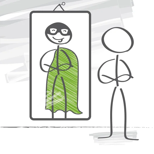 Супергерой і дзеркало — стоковий вектор