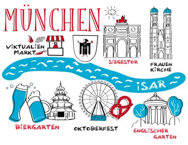Münih - şehrin Simgesel Yapı doodle