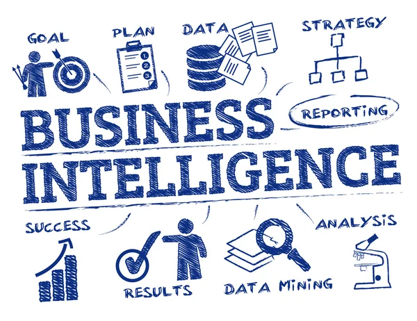 Concepção de business intelligence doodle —  Vetores de Stock