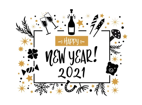 Happy New Year 2021 Calligraphic Illustration White Background — 스톡 벡터