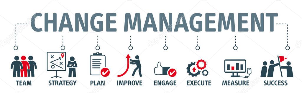 Change Management is a collective term for all approaches to prepare, support, and help individuals, teams, and organizations in making organizational change - Vector Illustration Concept isolated on white background