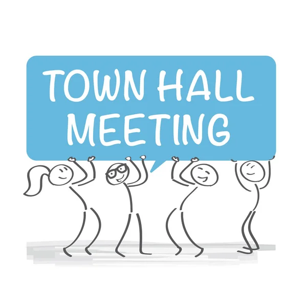 Town Hall Meeting Stick Figures Speech Bubble — Stock Vector