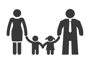 Anne ve baba ve çocuklar grafik ikonu. Beyaz arkaplanda Aile Vektörü illüstrasyonu