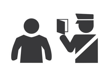 Sınır geçişi ve pasaport kontrolü. Beyaz arkaplanda simge. Vektör illüstrasyon kavramı