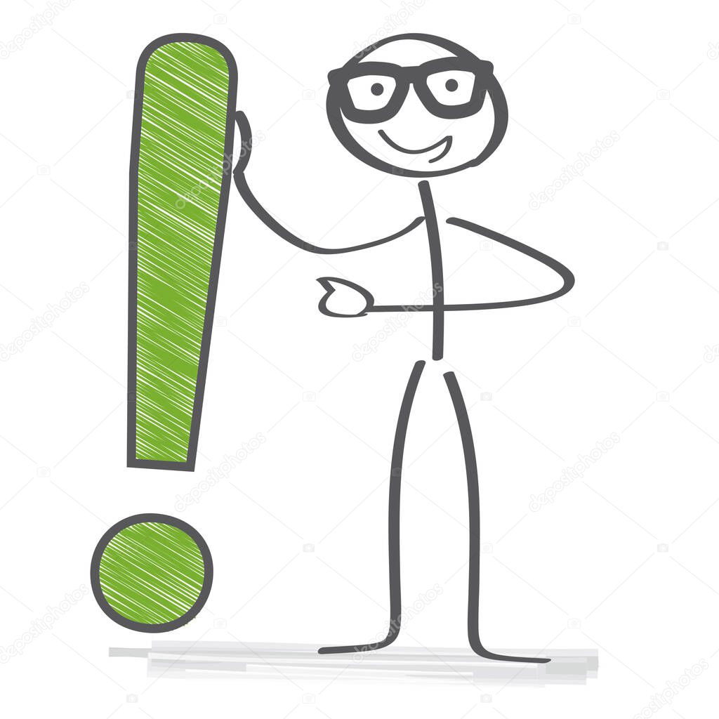 Stick figurge with exclamation point - vector illustration concept on white background