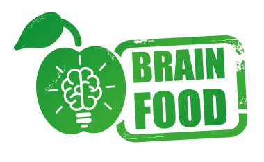 Beyaz arka planda Brain Food Grunge kauçuk damgası. Tasarım ögesi Vektör illüstrasyon kavramları