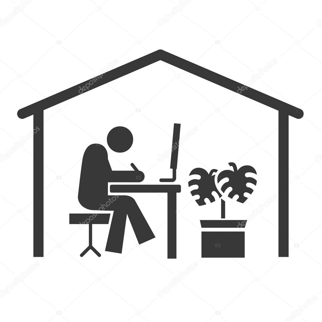 Remote work and Telecommuting icon. Telecommuting, is a work arrangement in which employees do not commute or travel to a central place of work, such as an office building, warehouse, or store