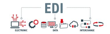 EDI - elektronik veri değişimi kavramı. Anahtar sözcükler ve simgelerle pankart