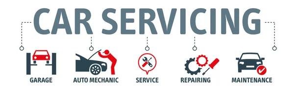 Banner Repair Service Auto Mechanic Working Garage Vector Illustration Concept - Stok Vektor