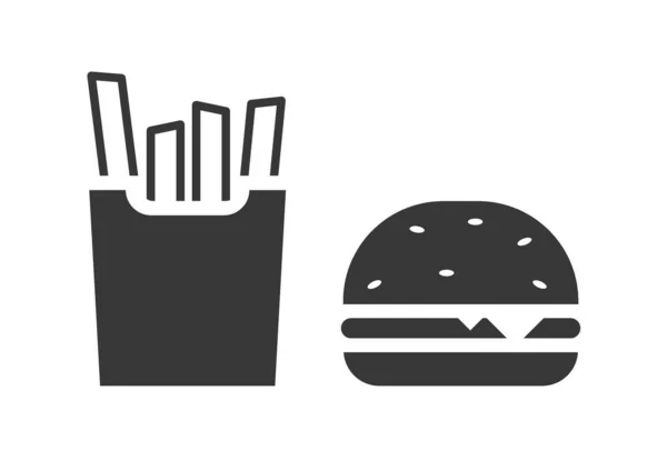 Burger Fries Ikon Vektor Grafika Nyomtatáshoz Web Elszigetelt Fehér Alapon — Stock Vector