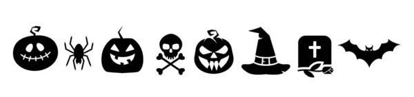Halloween Design Elements Laughing Pumpkinss Spider Witch Hat Skull Gravestone — Stock Vector