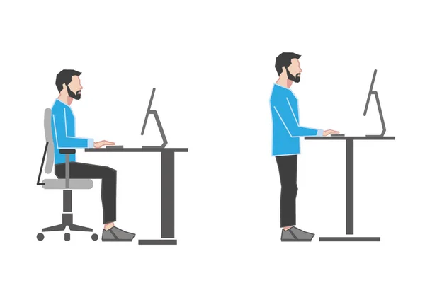 Ergonomie Bureau Comment Asseoir Bureau Lors Utilisation Ordinateur Comment Utiliser — Image vectorielle