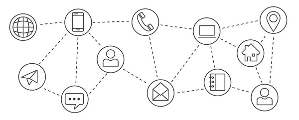 Concetto Illustrazione Vettoriale Contatto Connessione Comunicazione Sfondo Bianco Icona Linea — Vettoriale Stock