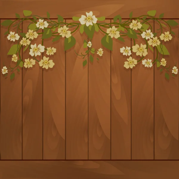 Fond en bois avec des fleurs — Image vectorielle