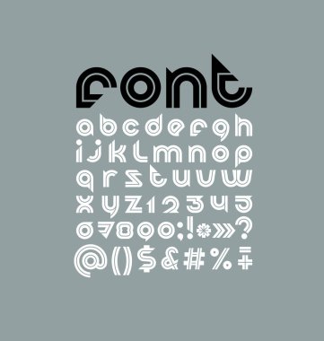 Modern beyaz yazı tipi, modaya uygun çizgili alfabe, kesme harfleri ve sayılar, vektör illüstrasyonu 10eps