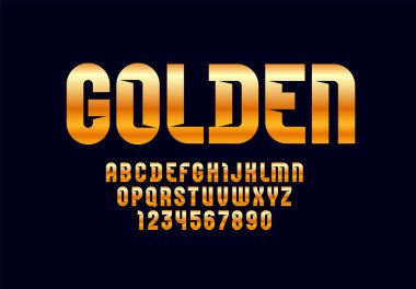 Altın spor yazı tipi, modern metalik alfabe, A 'dan Z' ye altın harfler ve Arap rakamları.