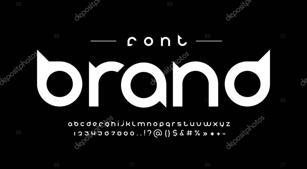 Digital black font, rounded modern alphabet, trendy letters from A to Z and numbers from 0 to 9, vector illustration 10EPS
