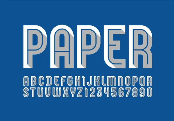 Trendy witte lettertype, modern gestreept alfabet, papieren letters en cijfers, vector illustratie 10eps — Stockvector