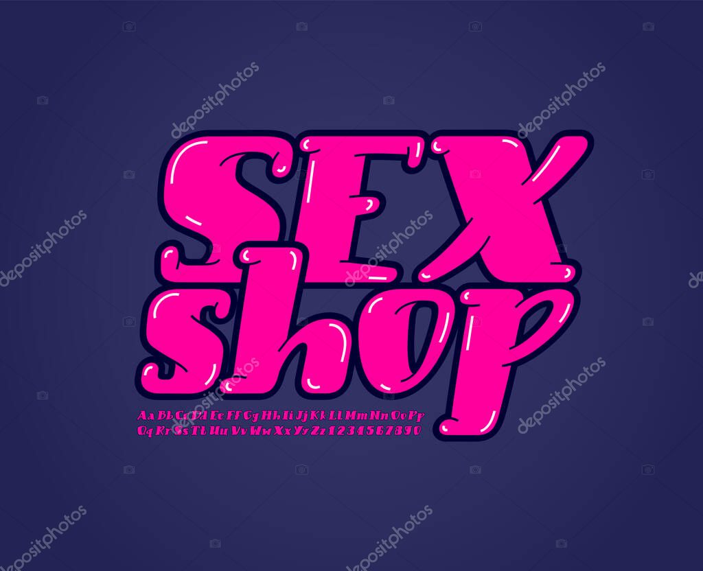 Sexy rounded font, trendy beautiful alphabet in the erotic style, modern red italic letters and numbers for your design, vector illustration 10EPS