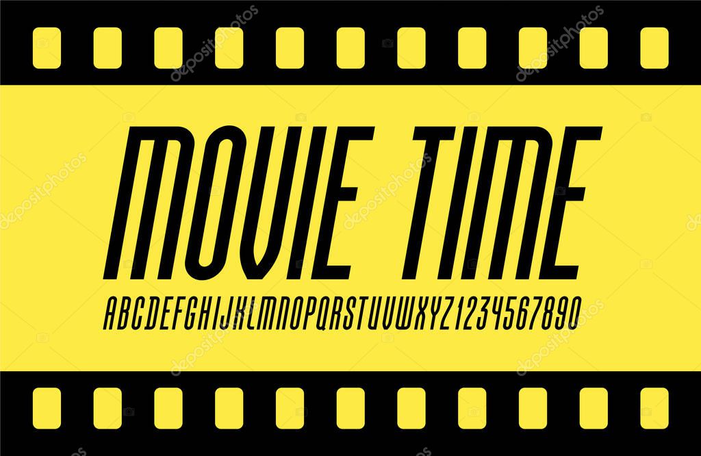 High black font, trendy condensed alphabet italic, modern letters and numbers, for your designs: logo, movie banner, cinema poster and more, vector illustration 10EPS
