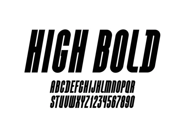 High italic font, condensed tall ultra bold alphabet sans serif, trendy uppercase Latin letters from A to Z and Arab numbers from 0 to 9 for you designs, vector illustration 10EPS — 스톡 벡터