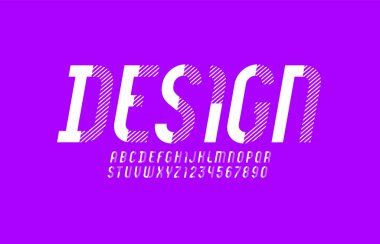 Beyaz çizgili yazı tipi, modaya uygun alfabe, modern büyük harf ve rakamlar, vektör illüstrasyonu 10EPS