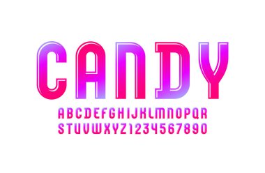 Parlak güzel yazı tipi, çok renkli alfabe, harfler ve sayılar, vektör illüstrasyonu 10EPS