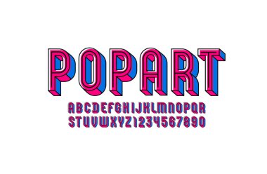 Pop art 3d yazı tipi, trend alfabesi olmayan serif