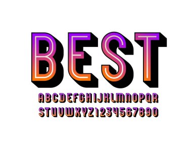 3D Yazı Tipi, trend retro alfabesi, yoğunlaştırılmış harf ve sayılar, vektör illüstrasyon 10EPS