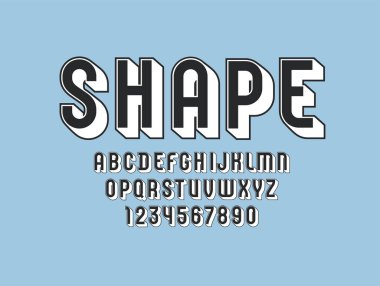 3D siyah yazı tipi, modaya uygun basit alfabe, modern harf ve sayılar, vektör illüstrasyon 10eps.