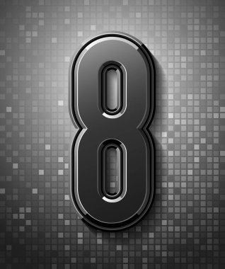 3d koyu yazı tipi alfabede yoğunlaşmış alfabesiz, piksel arkaplan üzerinde 8 numaralı modern eğim, mozaik vektör çizimi 10eps.