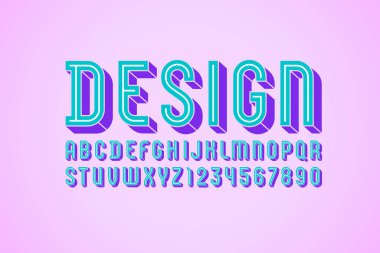3 Boyutlu Sanat Yazı Tipi, beyaz çizgili, yoğunlaştırılmış harf ve sayılarla son moda parlak alfabe, vektör illüstrasyon 10EPS