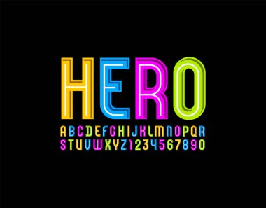 3D parlak yazı tipi, modaya uygun modern alfabe, yoğunlaştırılmış harfler ve beyaz çizgili sayılar, vektör illüstrasyon 10eps