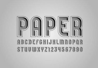 Gri orijinal trend alfabesi, modern kağıt yazı tipi, harfler ve sayılar, vektör illüstrasyonu 10EPS