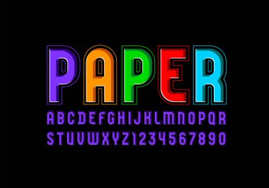 Renkli orijinal alfabe, modern kağıt yazı tipi, harfler ve sayılar, vektör illüstrasyonu 10EPS