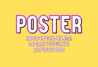 Moda beyaz yazı tipi, parlak alfabe, modern yoğunlaştırılmış büyük harfler A 'dan Z' ye Latin harfleri ve 0 'dan 9' a Arap numaraları, vektör illüstrasyonu 10EPS