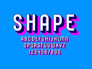 3 boyutlu beyaz yazı tipi, koyu gölgeli basit alfabe, modern harfler ve sayılar, vektör illüstrasyon 10eps.