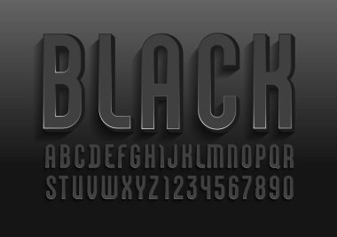 3d koyu yazı tipi, modaya uygun orijinal kalın alfabe, modern yoğunlaştırılmış harf ve sayılar, vektör illüstrasyon 10eps.