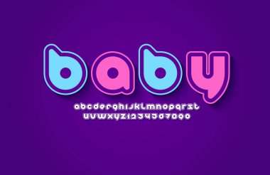 Pastel renkli alfabe, yuvarlak modern yazı tipi, modaya uygun harfler ve hatları olan sayılar, vektör illüstrasyonu 10EPS