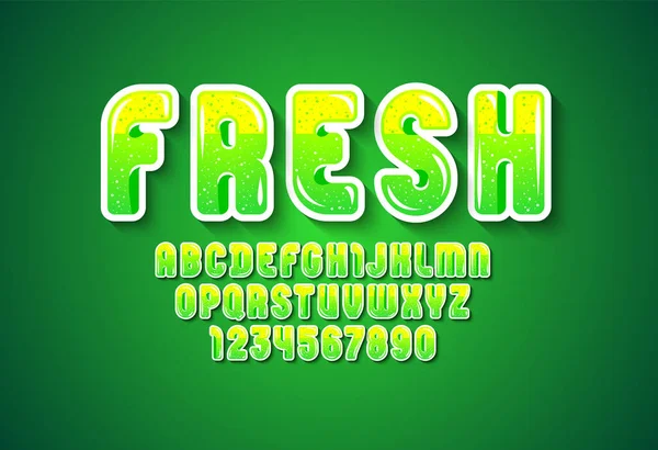 Yeşil kalın yazı tipi, eko tarzında modaya uygun yuvarlak alfabe, modern harf ve sayılar, vektör illüstrasyonu 10EPS