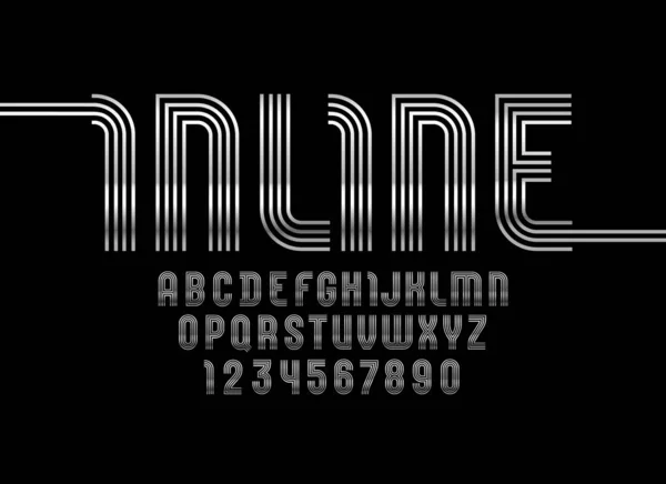 Тендітні срібні шрифти, алфавіт з ліній, великі латинські літери від A до Z і арабські числа від 0 до 9, векторна ілюстрація 10EPS — стоковий вектор