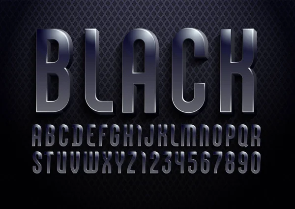 3d современный черный шрифт, модный темный алфавит, конденсированные буквы и цифры, векторная иллюстрация 10eps. — стоковый вектор