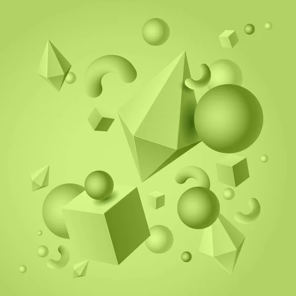 キューブ、ロンバス、スクイグル、ボール、ベクトルイラストの色幾何学的な3D形状のイメージと抽象的な背景10EPS — ストックベクタ