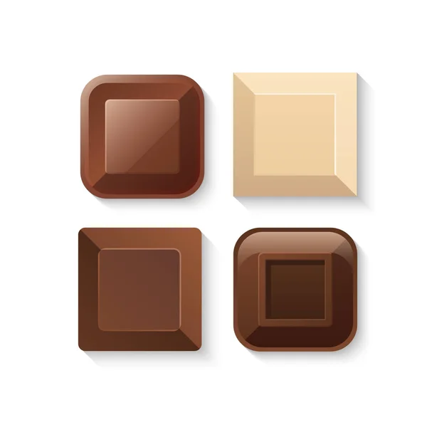 Set Realistico Texture Con Barretta Cioccolato Bianco Latte Nero Illustrazione — Vettoriale Stock
