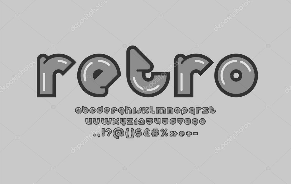 Round gray font, rounded modern alphabet, trendy bold letters from A to Z and numbers from 0 to 9, vector illustration 10EPS