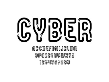 Boşluklu alfabe, serif yazı tipi olmayan, fütüristik harfler ve sayılar, vektör illüstrasyon 10EPS